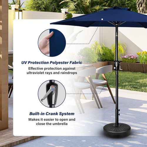 7.5ft Umbrella Outdoor with Push Button Tilt/Crank for Market Dark Blue 2 Pack - Picture 4 of 7