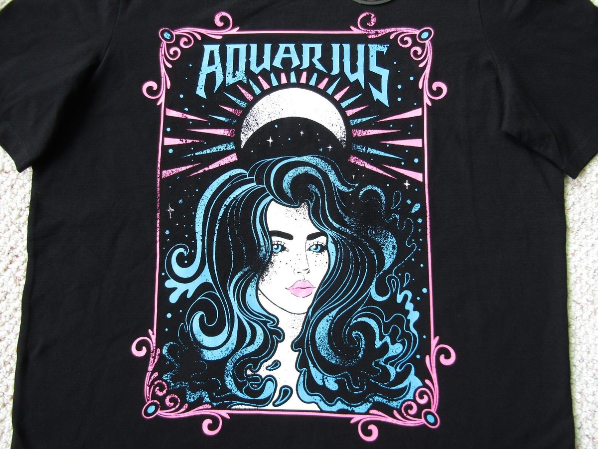 RARE Celestial Tarot AQUARIUS HOROSCOPEZ blk t-shirt