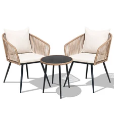 3 Piece Wicker Patio Balcony Chair Set Outdoor Rattan Conversation Bistro sets