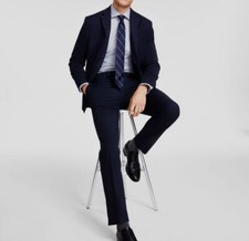 Kenneth Cole Men Blue Plaid Slim-Fit Stretch Suit Separate Jacket Size 46R