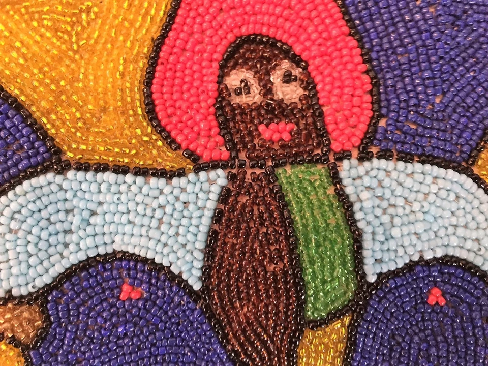 Bolso sin asas con cuentas Bolso de mano Todo con cuentas Arte abstracto NUEVO Foto 3 de 4