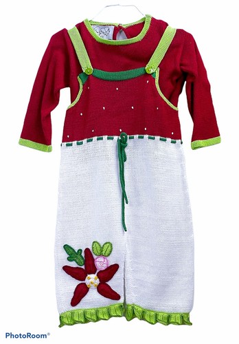 ZACK ALI 4 NIÑOS Navidad 2 piezas Poinsetta Mono Longall Rojo Verde Blanco Nuevo con Etiquetas 18mo - Imagen 1 de 7