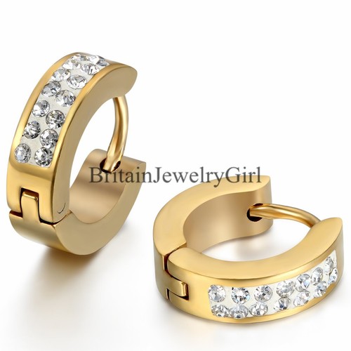 2-6PCS Stainless Steel Men Women Rhinestone Charm Hoop Huggie Ear Stud Earrings - 第 2/15 張圖片