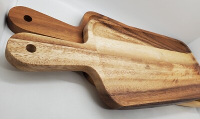 PAIR Bloomingville Wood Cutting Boards Bread Cheese Platters Lollipop Handle 16''