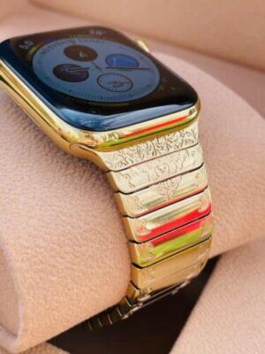 CUSTOM 24K Gold Plated 45MM Apple Watch SERIES 8 ENGRAVED POLISHED