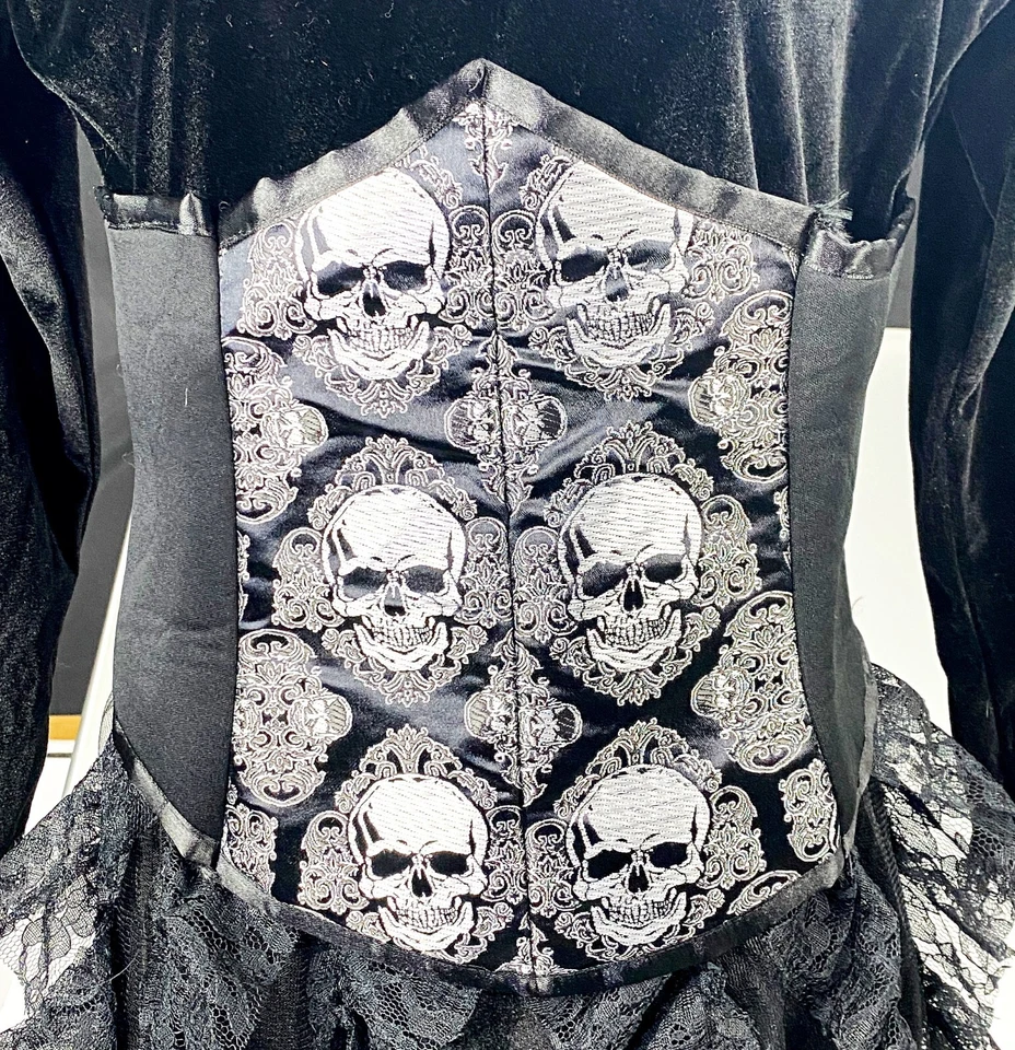 Pequeño Adulto Oscuro Disfraz de Amante Gótico Halloween Calavera Vestido Vampiro Foto 4 de 4