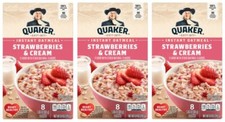 Quaker Strawberries  Cream Instant Oatmeal 8ct 3 Boxes Hot Breakfast Cereal