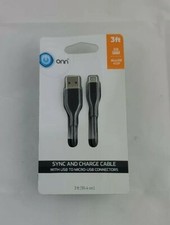 Onn Charger 3 ft Sync and Charge Cable, With USB to MICRO-USB Black