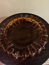 VTG Mid Century Modern Amber Sunburst Glass Ashtray