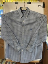 Chaps Shirt Mens Large/Tall Blue Checkered Button Down Dress Shirt