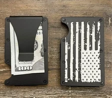 Ridge Style Wallet Minimalist Distressed American Flag Black With Money Clip NEW
