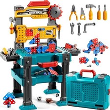 Kids Tools Toy Sets, 2 in 1 Workbench Toys and Pretend Play Toolbox Constru...