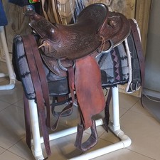 Traditional Brown Leather Western Pleasure Trail Saddle with Tooled Design