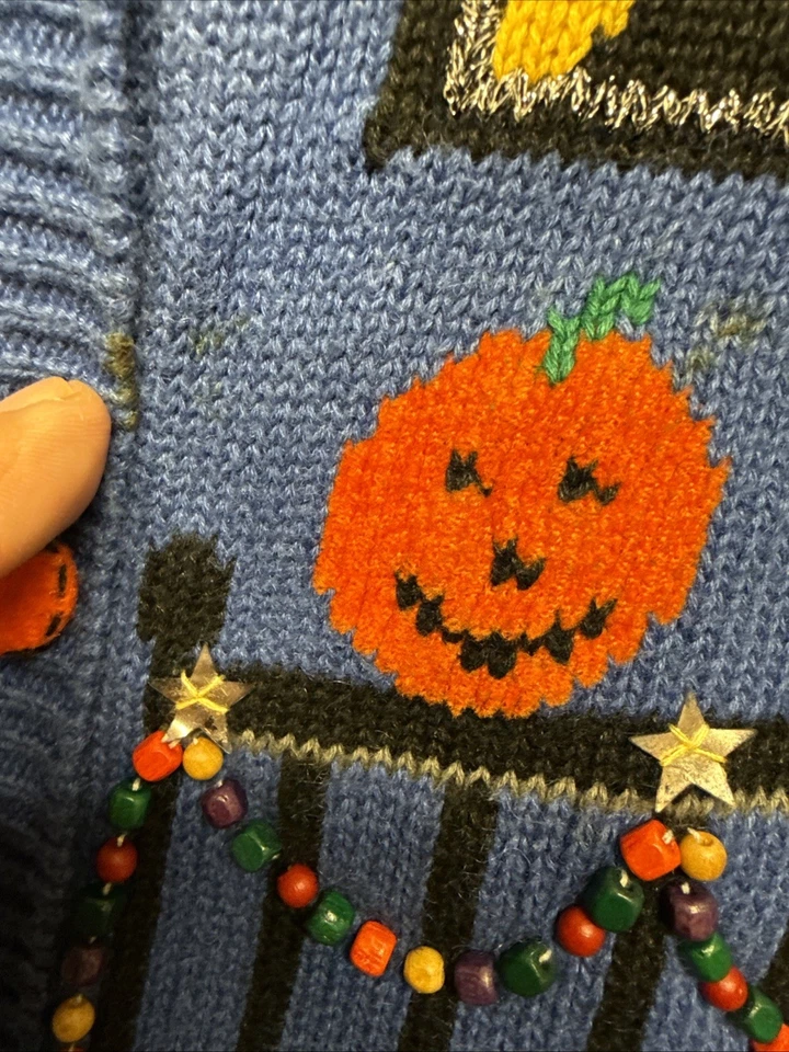 Cárdigan suéter vintage años 90 1995 Susan Bristol Halloween profesor detalles talla L Foto 4 de 4