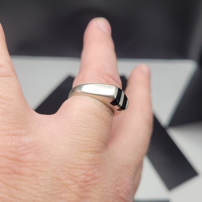 Sterling Silver 925 Mexico Taxco (TL-25?) Onyx Signet Style Size