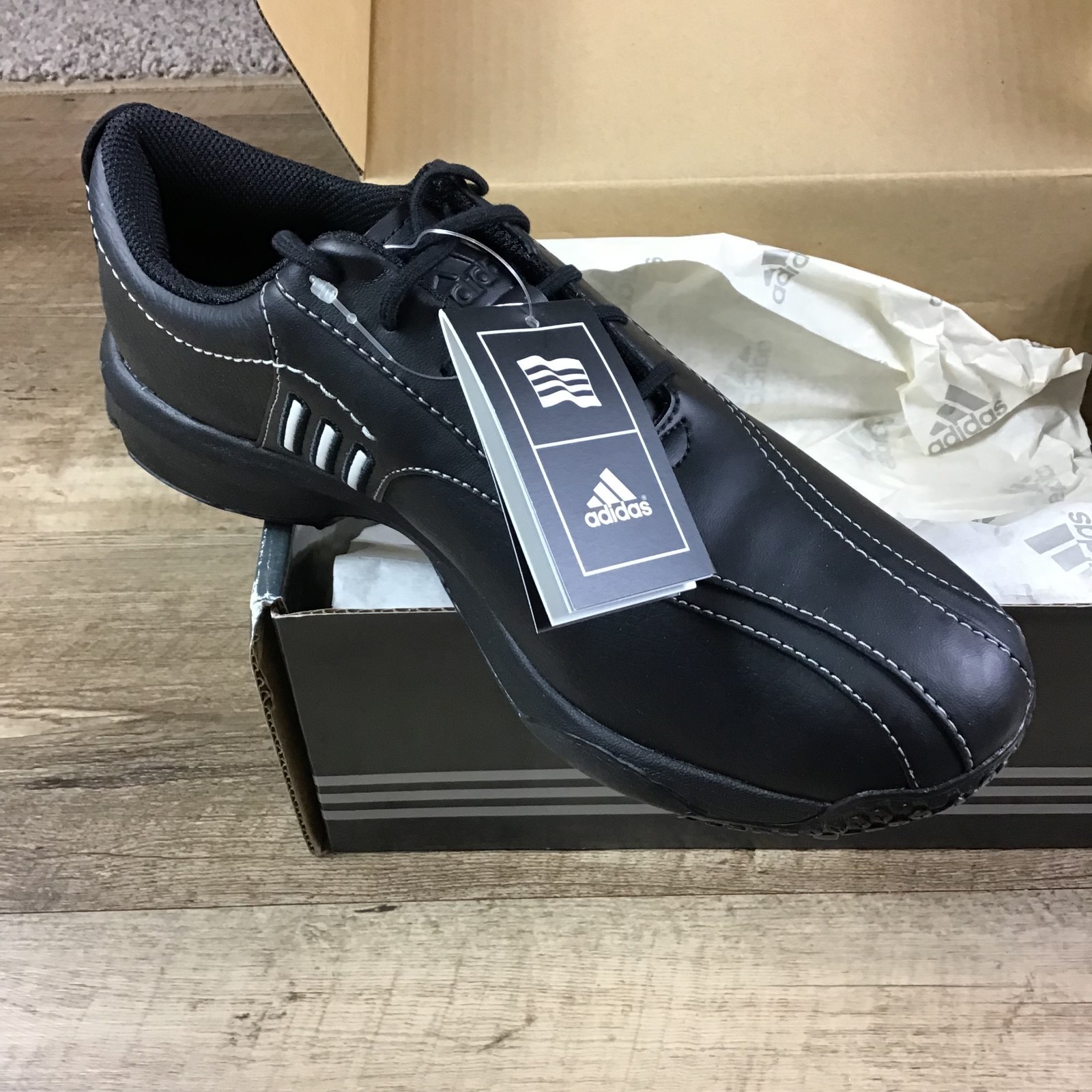 NWB Adidas Greenside Men's Size 7 Black Leather Athletic Gol