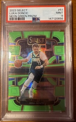 2023 - 2024 Panini Select Concourse Luka Dončić #51 Neon Green Prizm /75 (PSA 9)