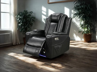 Sianna Ergonomic Power Recliner Armchair Black Leather | USB | LED | Cupholders