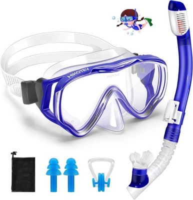 HIKOTEY Kinder Schnorchelset Anti-Fog Panorama Trocken Tauchmaske Silikon