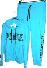 Victoria secret PINK blue campus hoodie and sweatpants set NWT L/xl