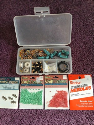 Jewelry Making Mixed Lot Darice Beads Needles End Bars Thread Misc Organizer 