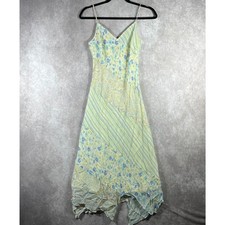 VTG Express Slip Dress 7/8 Yellow Floral Striped Silk Sleeveless Y2K Whimsical