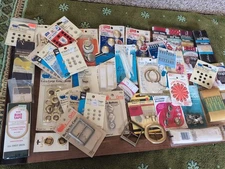 VTG & NOS Mixed Lot of Sewing Supplies Buttons Snaps Tape Tools Binding Rare!