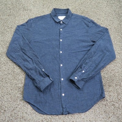 Sandro Paris Shirt Mens Medium Blue Chambray Cotton Button Up Long Sleeve Casual