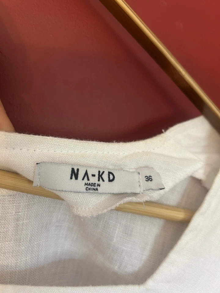 NA-KD 100% Linen White Cut-Out Tie Open Back Flared Sleeves Crop Top 36 Uk 8 - Image 4 of 4