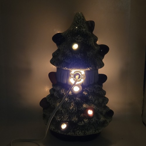 Albero di Natale As Is Illuminato Ceramica Verde 11"H da Tavolo Vedi Foto Vintage - Foto 20 di 24