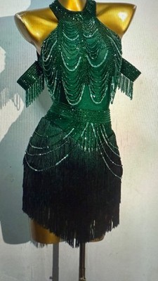 Emerald Green Latin Rhythm Ballroom competition dress XS-Small