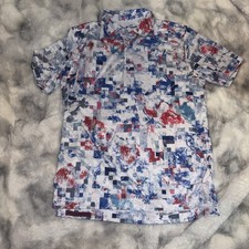 Robert Graham Polo Shirt Men  s Size Medium Blue Red White Abstract Golf