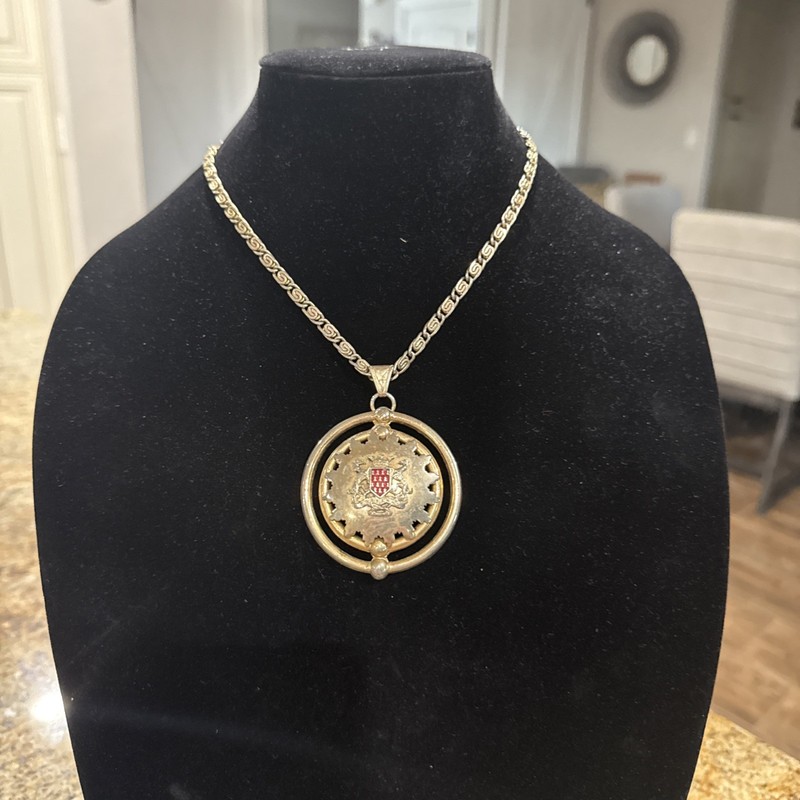 Vintage “Bretagne A Ma Vie” “Brittany My Life” Necklace Crest Shield Pendant