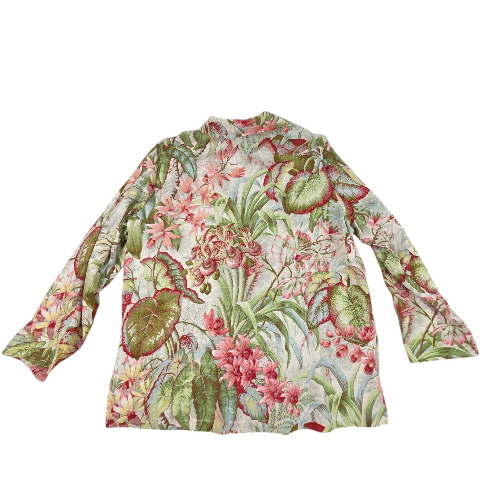 PONY DIPINTO giacca lino stampa floreale tropicale bottoni bambù taglia grande lino