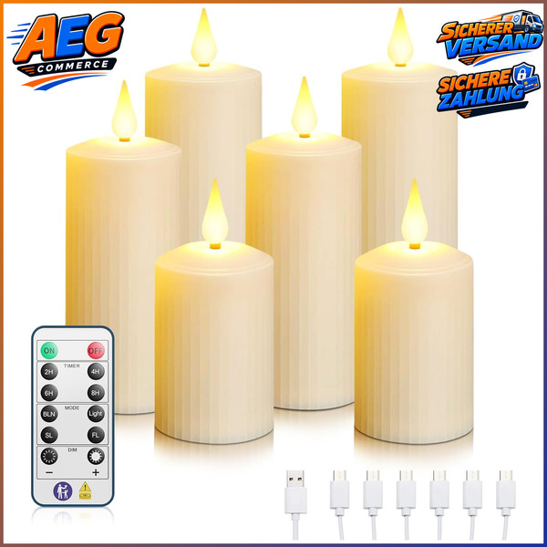 LED Kerzen Flammenlos Wiederaufladbar Mit Fernbedienung 6 StüCk-image