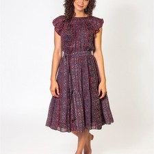 ULLA JOHNSON Callista Belted Gathered Twilight Floral Silk Dress