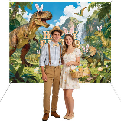 Easter Dinosaurs Photo Door Banner, 6.5X5.2 Ft Happy Easter Party Photography De