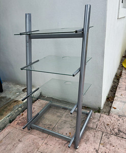 Modern Glass Metal 3-Shelf Freestanding Rectangular TV Stand Silver/Clear