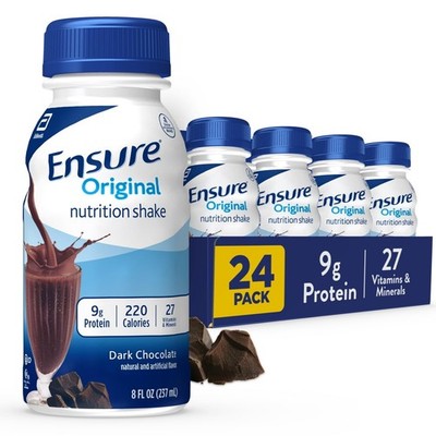 Ensure Original Dark Chocolate Nutrition Shake | Small 8 Fl Oz (Pack of 24) 