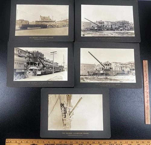Baldwin Locomotive Works WWI US Navy Railway Battery Antique Mounted Photos WW1