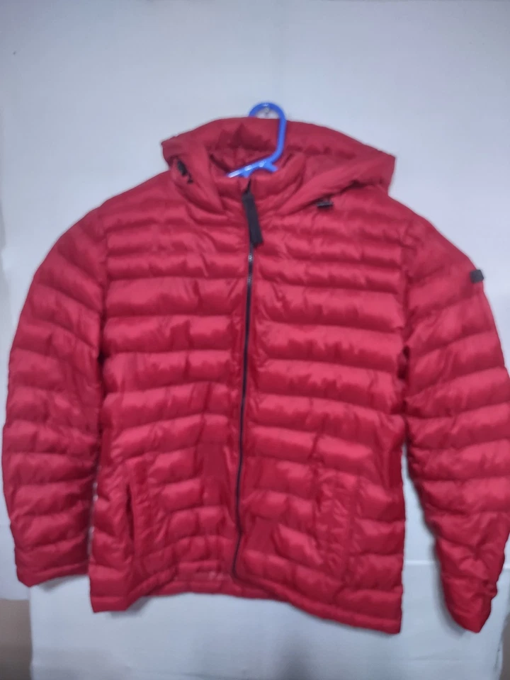 Michael Kors MK Men's Puffer Jacket Red Size Large Hooded Down Insulated - Image 2 of 4