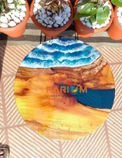 Blue Epoxy Resin Round Designer Table Top Luxury Furniture Kitchen Accessories 