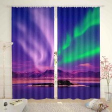 Purple Green Aurora 3D Curtain Blockout Photo Printing Curtains Drape Fabric