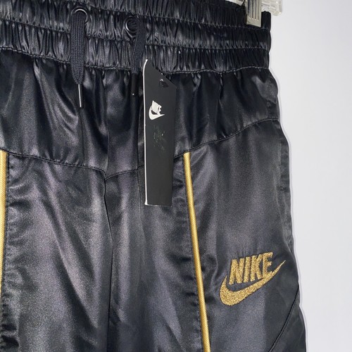 Girl's Youth Nike BV2751 Satin Feel Black Gold Polyester M Jogger Athletic Pants - Picture 2 of 4