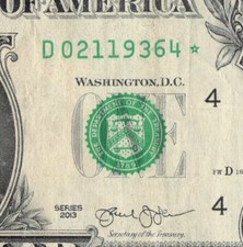 Series 2013 Star Note D Cleveland 3.2M Pack Run $1 Dollar Bill FW D02119364*