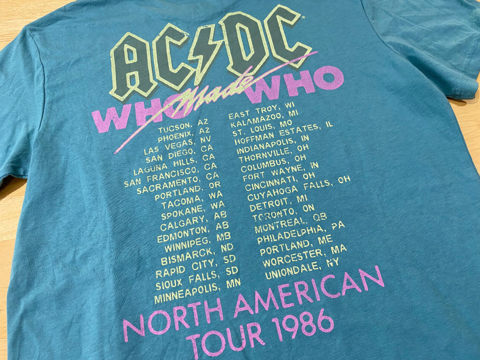 AC/DC Who Made Who 1986 Rock Concert Graphics TEAL T… - Gem