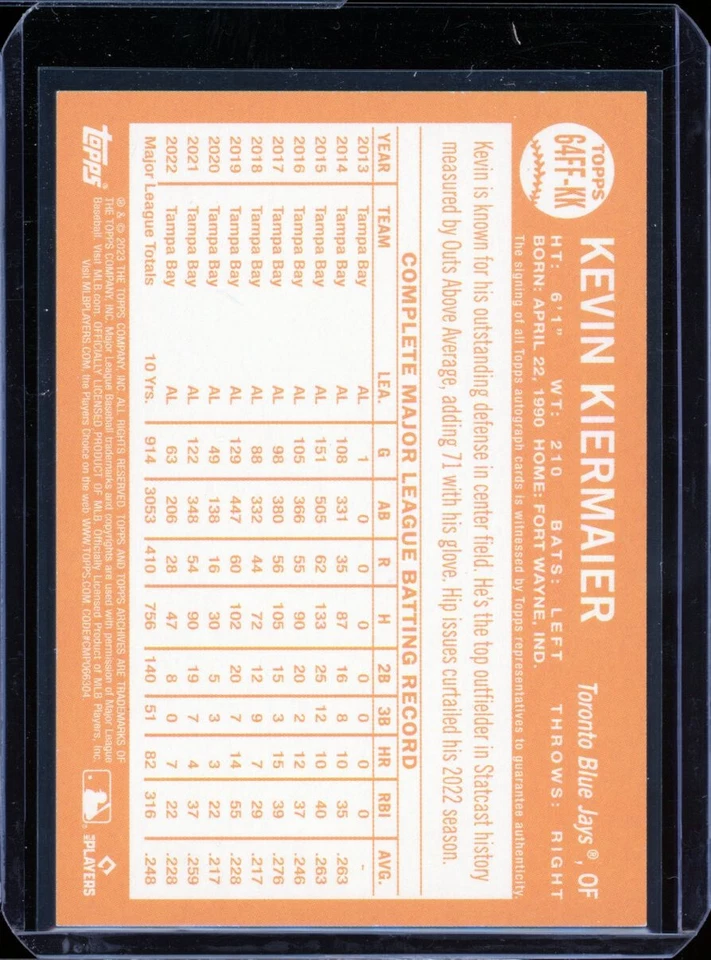 2023 Topps Archives KEVIN KIERMAIER autograph AUTO blue jays - Image 2 of 2