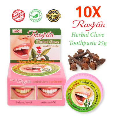 10X Toothpaste ISME Rasyan Clove Whitening Teeth Thai Herbal Anti Bacteria 25g