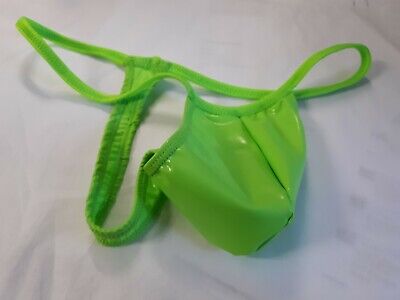 Men Minimal Pouch Thong covered Elastic Tanning Swimsuit Custom green.