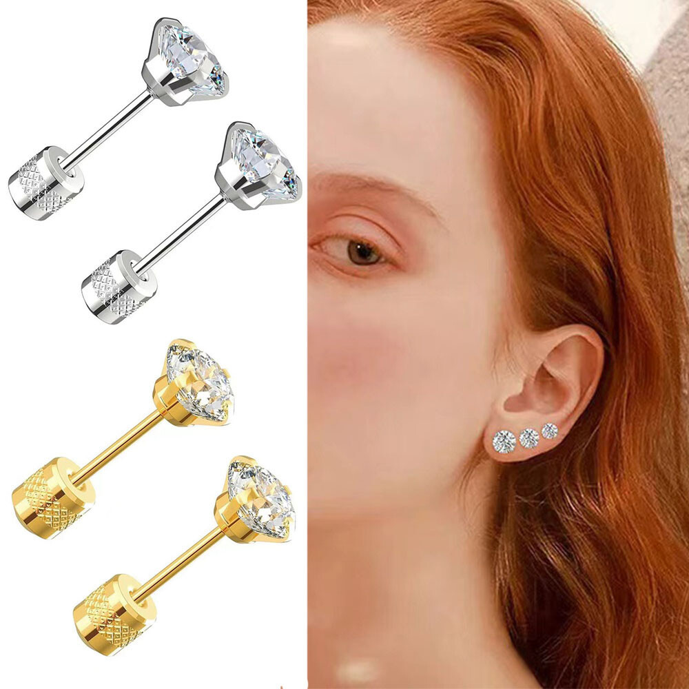 1PAIR Silver Prong Set Colorful CZ Stud Earrings Screw Back 1PAIR Silver Prong Set Colorful CZ Stud Earrings Screw Back